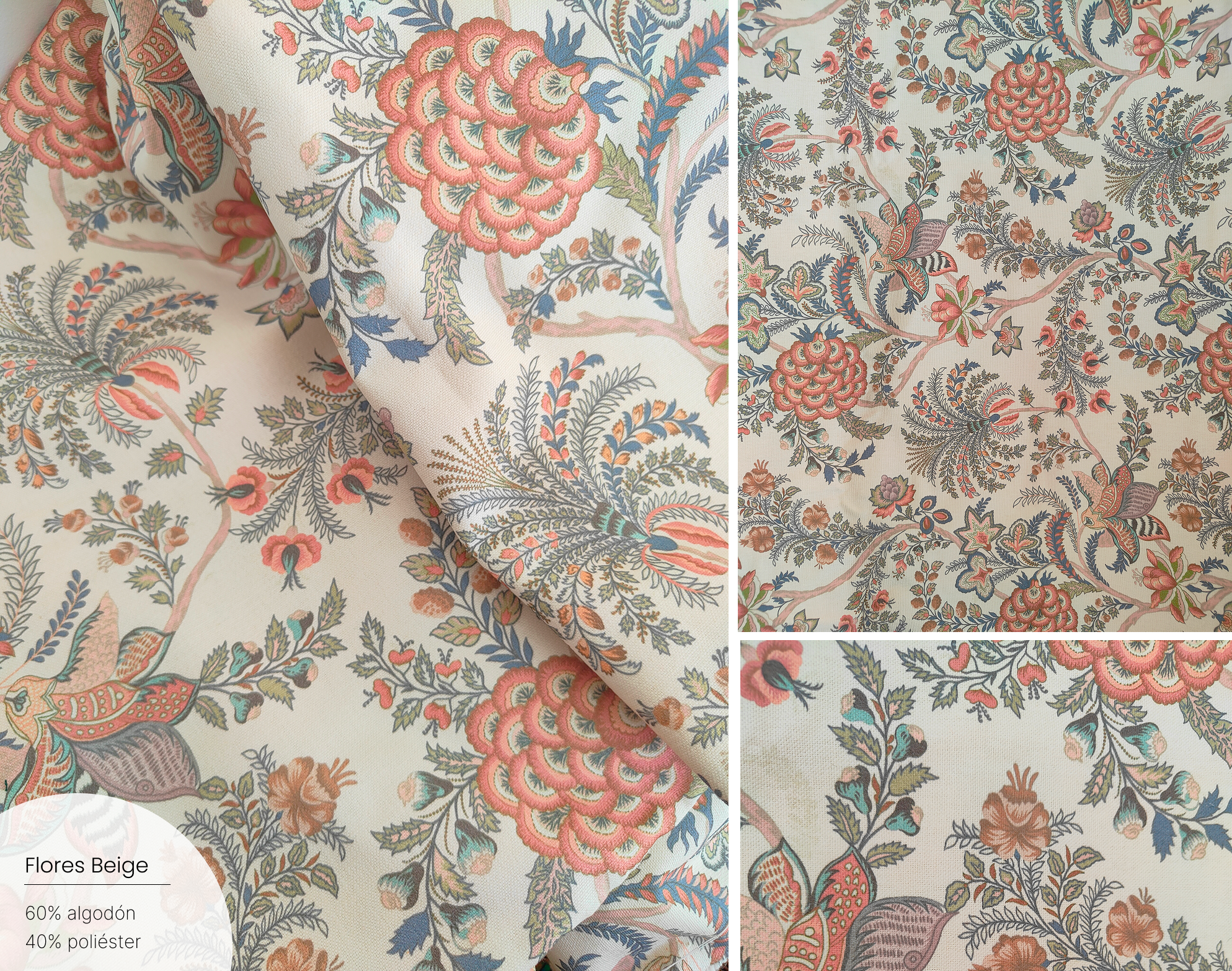 Tela frontal: Flores Beige